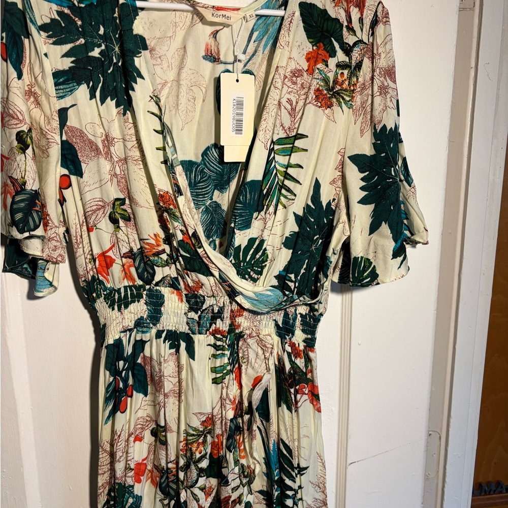 Floral Wrap Dress in Cream and Green